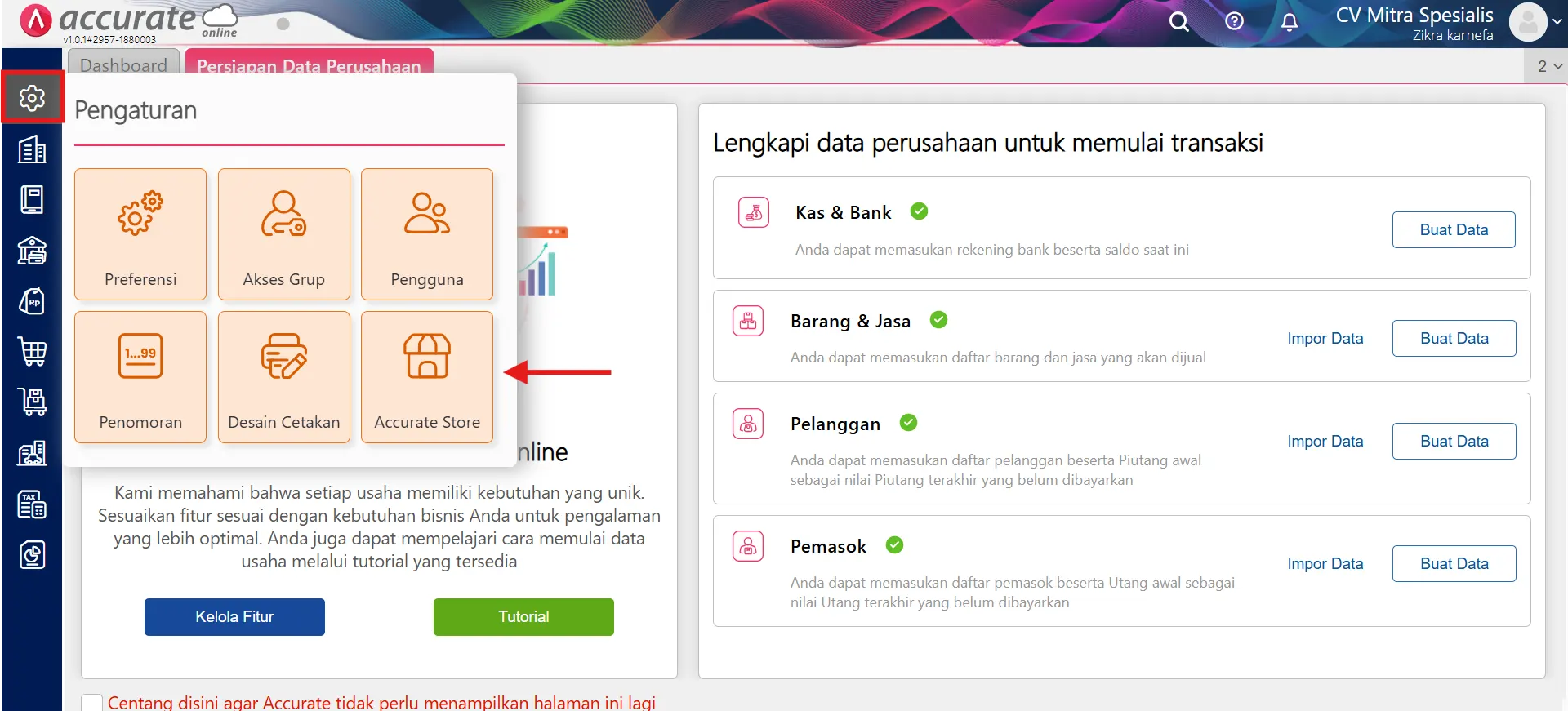 cara membuka Accurate Store